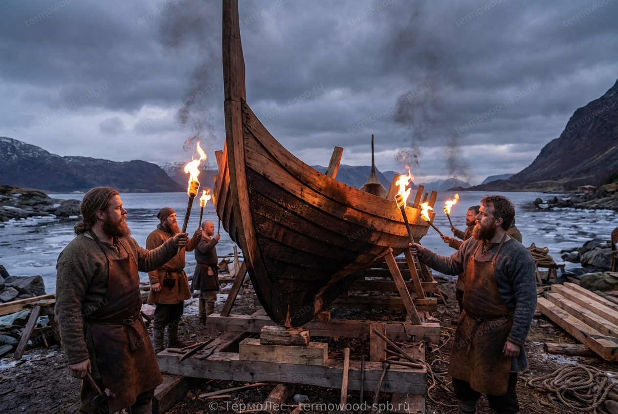 Древние люди обрабатывают дерево огнём